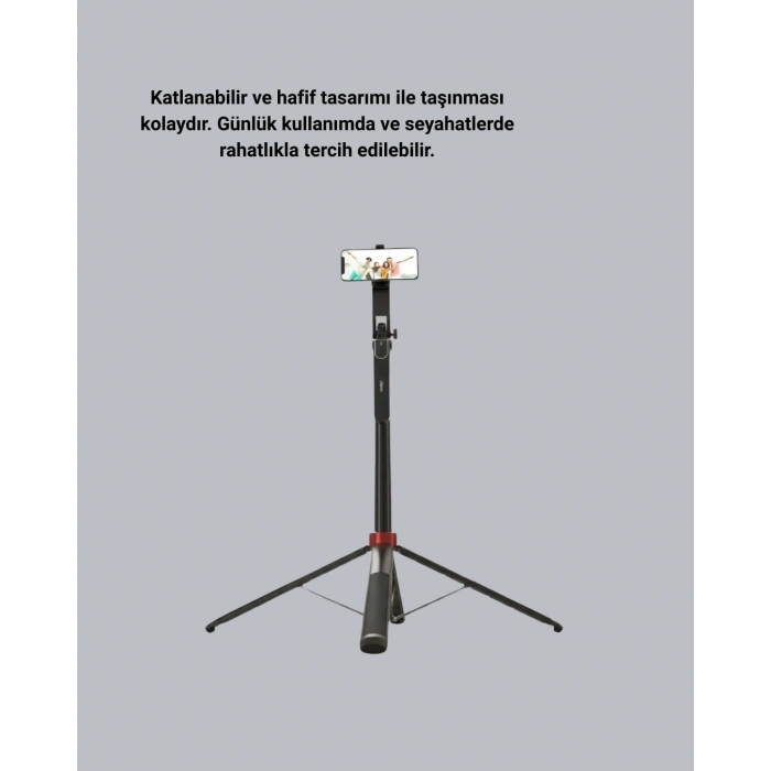 Nevamel® Kablosuz Çift Yaka Mikrofonu ve Tripodlu Selfie Çubuğu İçerik Üretici Seti