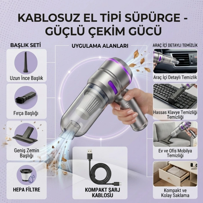 Nevamel® Kablosuz El Tipi Çoklu Başlıklı Süpürge