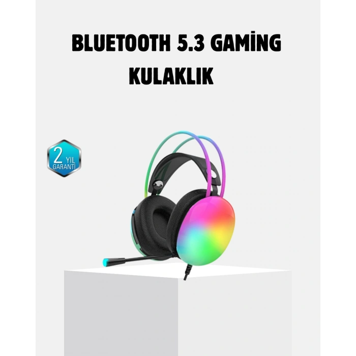 Nevamel® Kablosuz Gaming Kulaklık RGB Aydınlatmalı Bluetooth 5.3 Uzun Pil Ömürlü