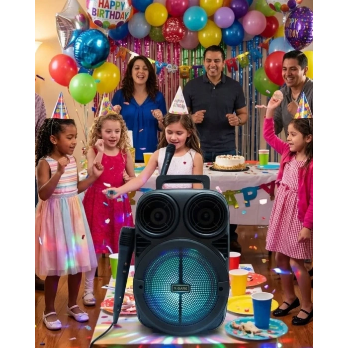 Nevamel® Kablosuz Karaoke Hoparlör Mikrofonlu RGB Işıklı Bluetooth Speaker USB TF Kart Destekli