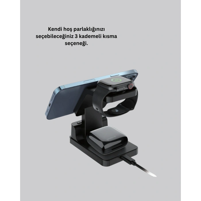 Nevamel® Kablosuz Şarjlı Dijital Masa Saati – 3 Parlaklık Seviyeli LED Hızlı Şarj Apple Uyumlu