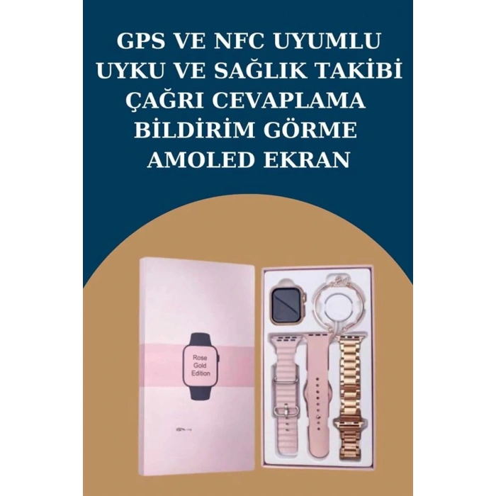 Nevamel Kadınlar İçin 3 Kordonlu Akıllı Saat ve Dijital Göstergeli Powerbankli Bluetooth Kulaklık Dokunmatik Kontrol