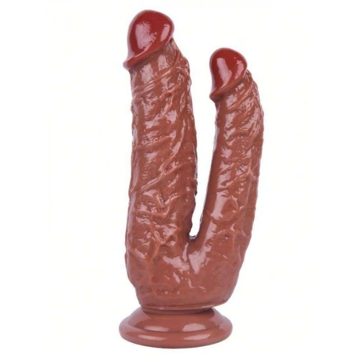 Nevamel® Kahverengi Çift Girişli Vantuzlu Dildo 19Cm