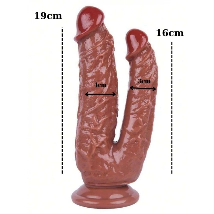 Nevamel® Kahverengi Çift Girişli Vantuzlu Dildo 19Cm