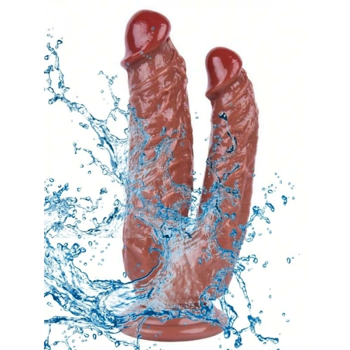 Nevamel® Kahverengi Çift Girişli Vantuzlu Dildo 19Cm