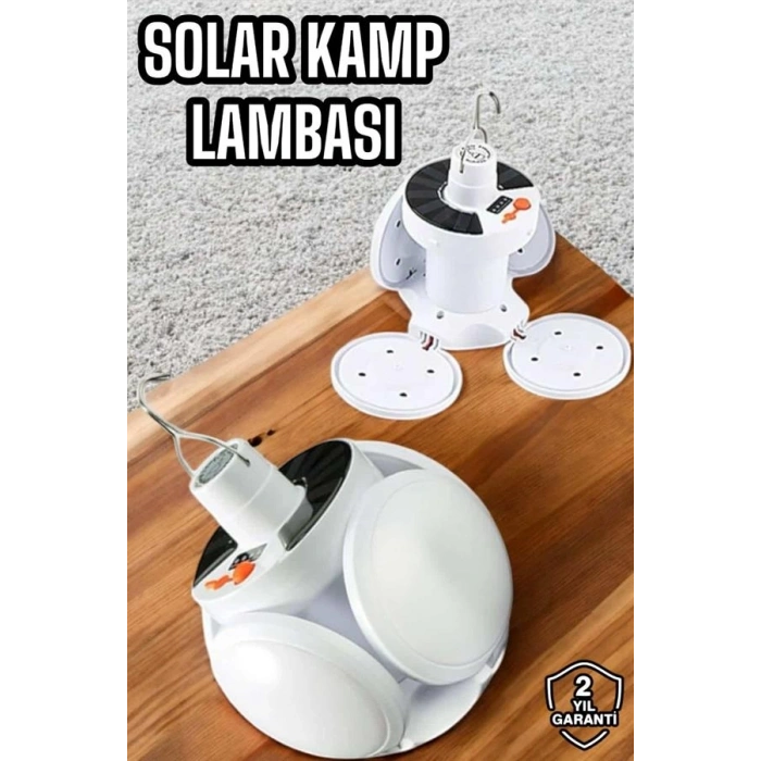 Nevamel Kamp Lambası Işıldak Beyaz Işık Güneş Enerjili Solar Aydınlatma 5 Kanatlı Katlanabilir