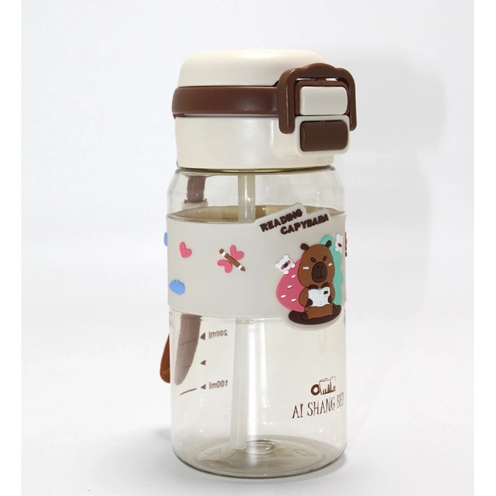 Nevamel® Kapibara Desenli Silikon Kılıflı Çocuk Matarası