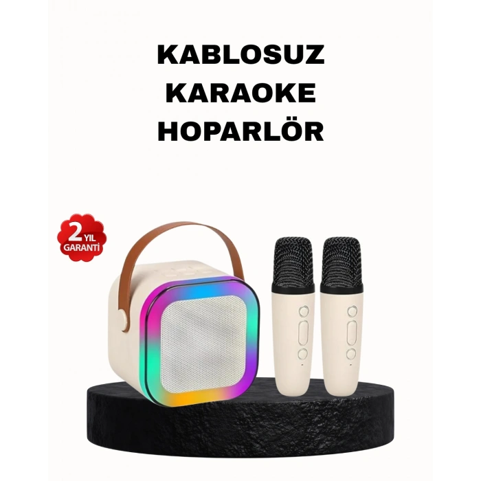 Nevamel® Karaoke Hoparlör Taşınabilir Çift Mikrofonlu ve LED Işıklı Bluetooth 5.0