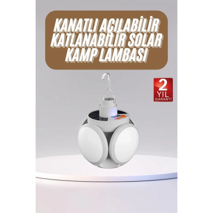 Nevamel Katlanabilir Askılı Kamp Lambası 5 Kanatlı Pratik Güneş Enerjili