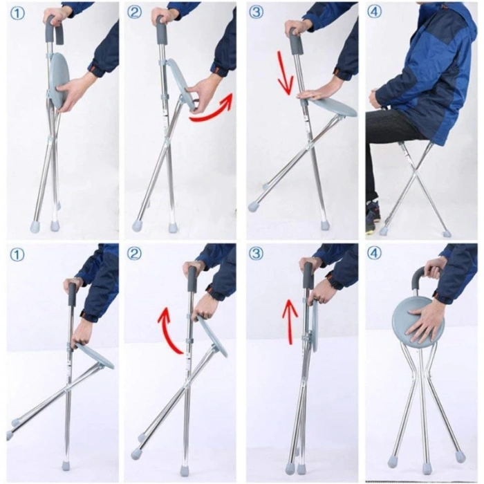 Nevamel® Katlanabilir Baston Sandalye - Oturaklı - 88 cm