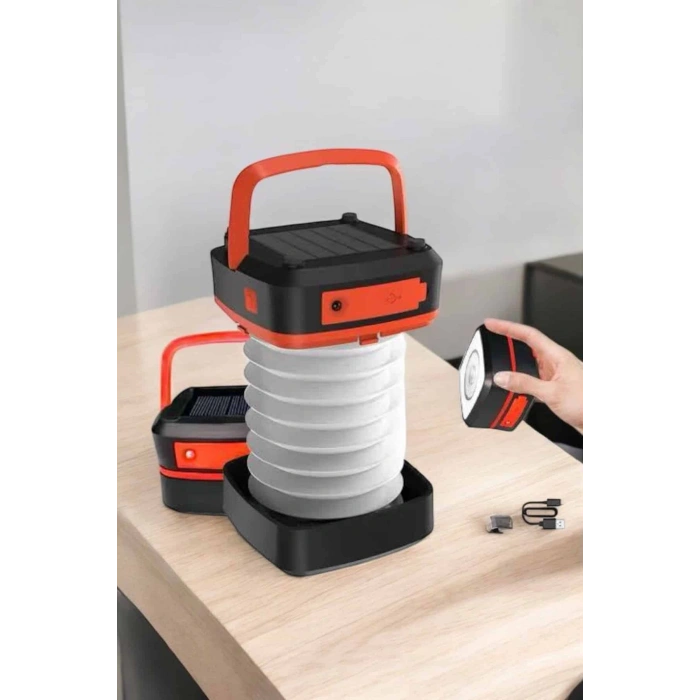 Nevamel Katlanabilir Kamp Lambası Solar Fener Görünümlü 3 Kademeli Şarjlı