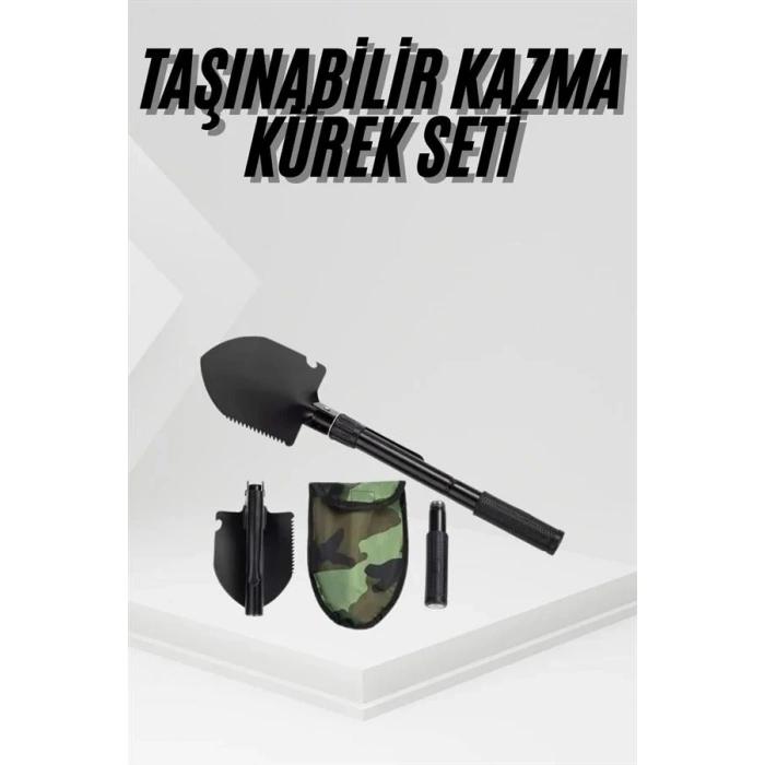 Nevamel® Katlanır Portatif Kazma Kürek Seti Portatif Çelik Taşıma Çantalı Pusulalı