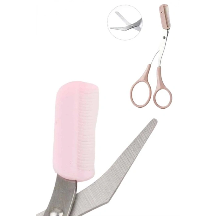 Nevamel Kavisli Kaş Kirpik Düzeltici Bıyık Alma Taraklı Kaş Makası Yüz Bakım Seti Makas