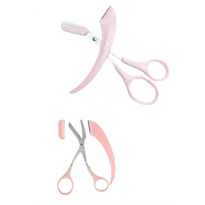 Nevamel Kavisli Kaş Kirpik Düzeltici Bıyık Alma Taraklı Kaş Makası Yüz Bakım Seti Makas