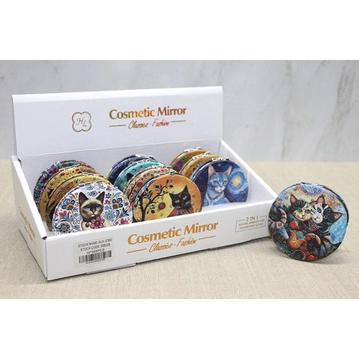 Nevamel Kedi Taşlı El Aynası Yuvarlak İnce