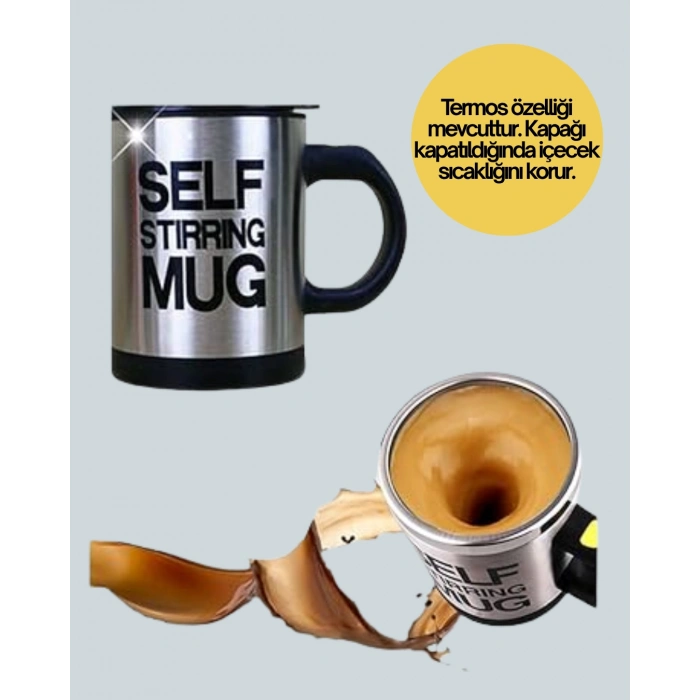 Nevamel Kendi Kendini Karıştıran Termos Kupa – Pratik Güçlü Motorlu ve Termos Özellikli