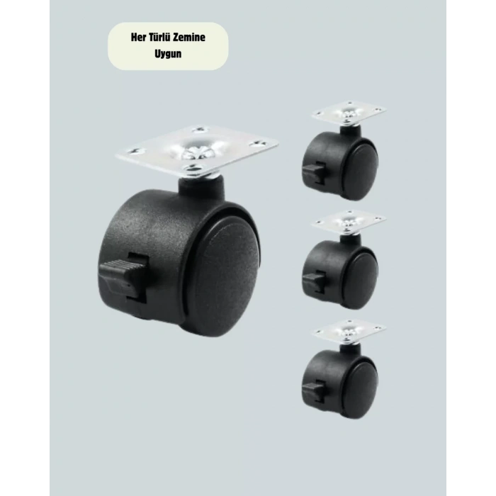 Nevamel® Kilitli 4 cm Tekerlek Ayak 4’lü Set Zemin Koruyucu