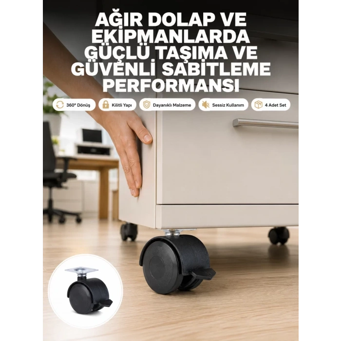 Nevamel® Kilitli Mobilya Tekerleği 6 cm 4’lü Kolay Kurulum