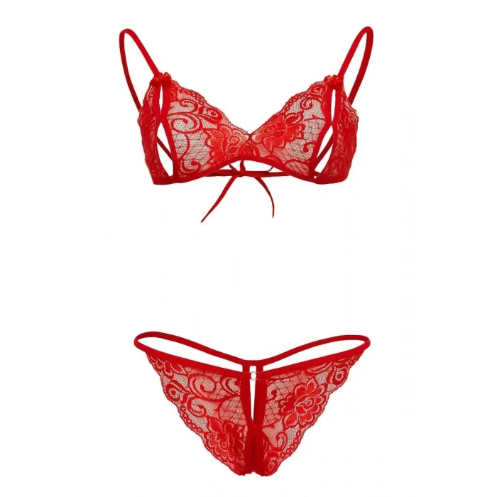 Nevamel® Kırmızı Dantelli Fantazi Sütyen ve G-String Takım TM2048