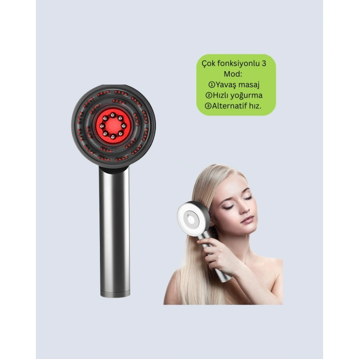 Nevamel® Kırmızı Işık Terapi Saç Derisi Masaj Tarağı 3 Modlu Yağ Hazneli