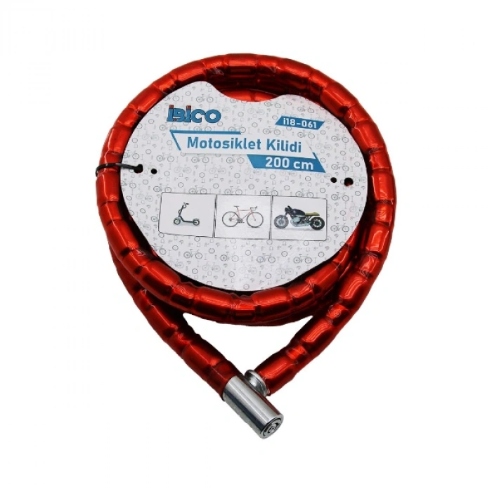 Nevamel Kırmızı Motor Bisiklet Kilidi 22 mm x 200 cm