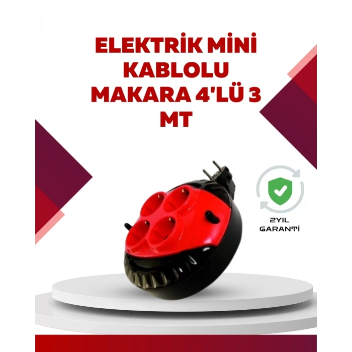 Nevamel® Kırmızı Renk 3 Metre 4’lü Kablolu Priz Makarası