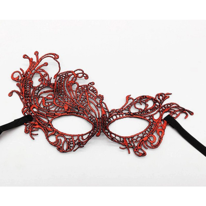 Nevamel Kırmızı Renk Dantel Örgü İşlemeli Parti Maskesi Model 1