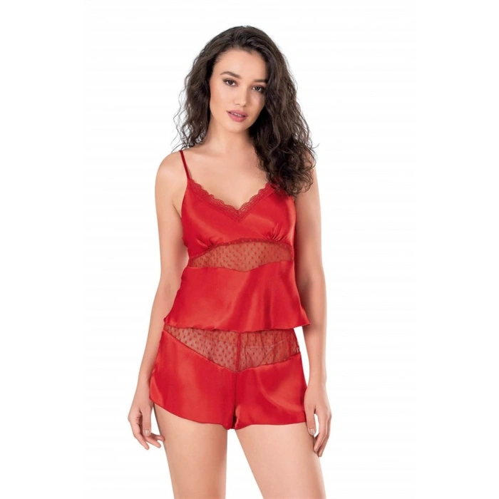 Nevamel® Kırmızı Saten Babydoll Şort Takımı