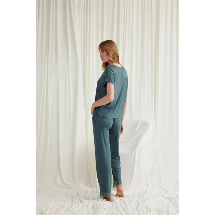 Nevamel® Kısa Kollu V Yakalı Dantelli Pijama Takımı
