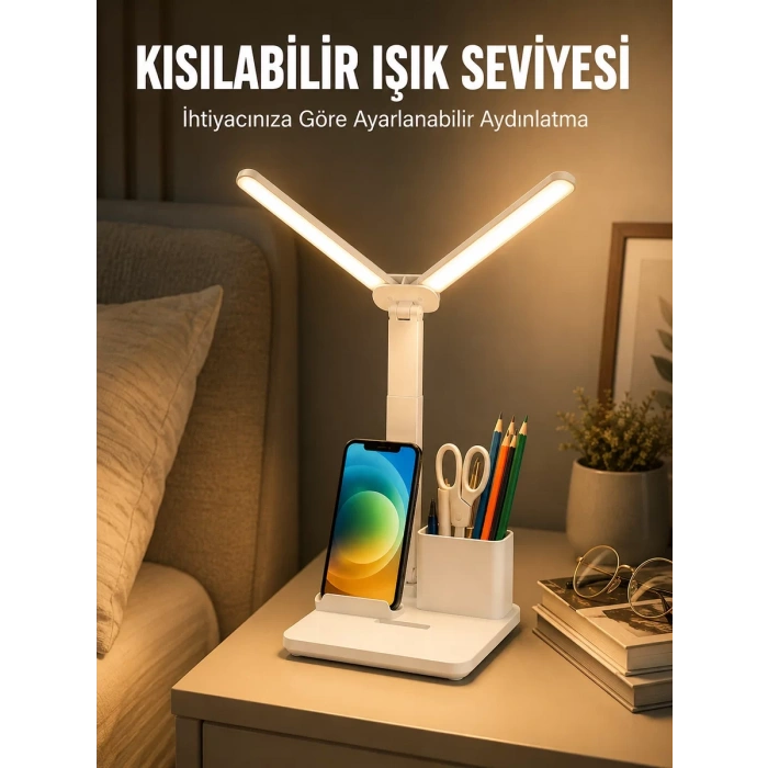 Nevamel® Kısılabilir LED Masa Lambası – Kalemlik Telefon Standı ve Okuma Işığı Bir Arada Yeni Nesil