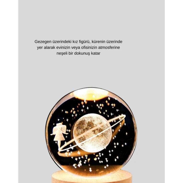 Nevamel® Kız Figürlü Sarı Cam Küre Işıklı Büyük Boy Ahşap Standlı Dekor