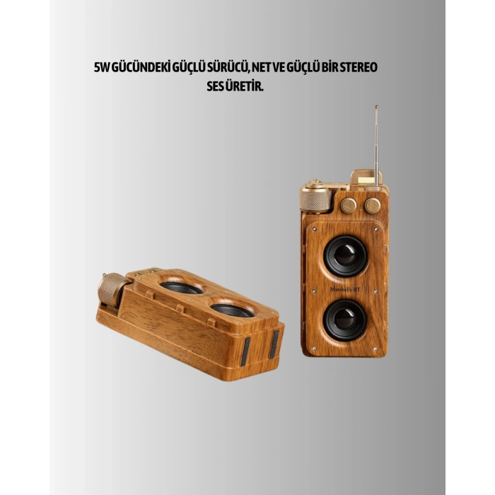 Nevamel® Klasik Görünümlü Bluetooth Hoparlör 360 Derece Stereo ve FM Radyo