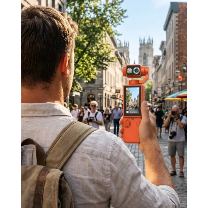 Nevamel® Kompakt 4K Gimbal Kamera 180 Derece Döner Başlık Stabil Video ve Vlog Uyumlu