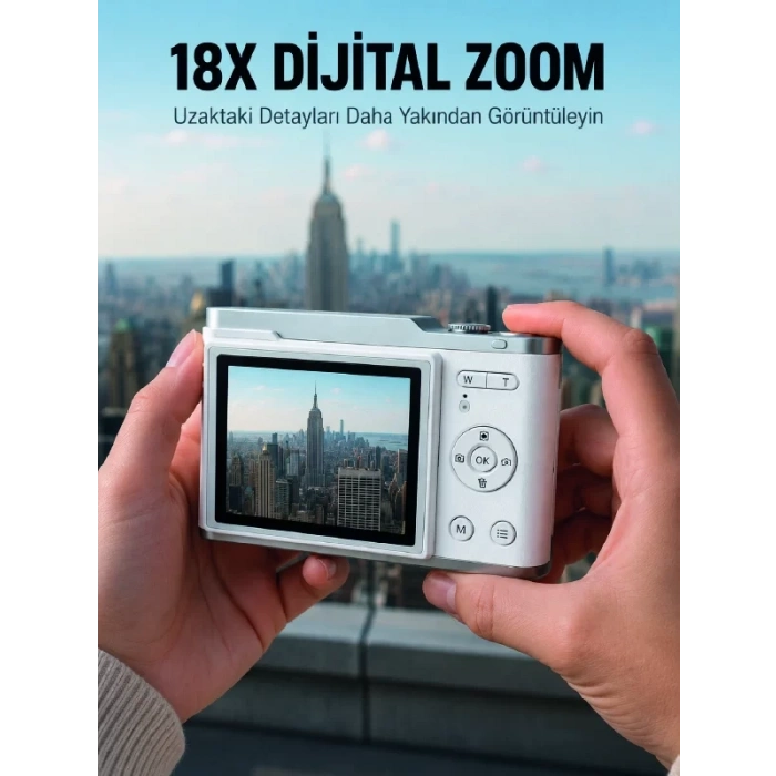 Nevamel® Kompakt Dijital Fotoğraf Makinesi Beyaz 18X Dijital Zoom Destekli