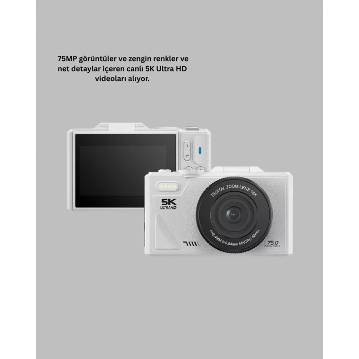 Nevamel® Kompakt Dijital Fotoğraf Makinesi Beyaz 18X Dijital Zoom Destekli