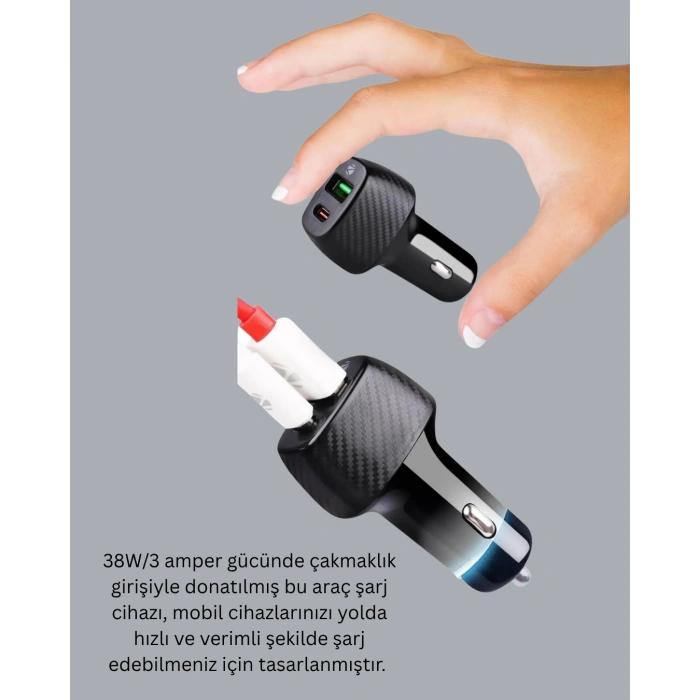 Nevamel Kompakt Tasarımlı Type-C + USB Girişli Araç Şarj Başlığı