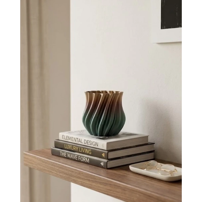 Nevamel® Koyu Metalik Kıvrımlı 3D Vazo Minimal Lüks Ev Ofis Dekoru