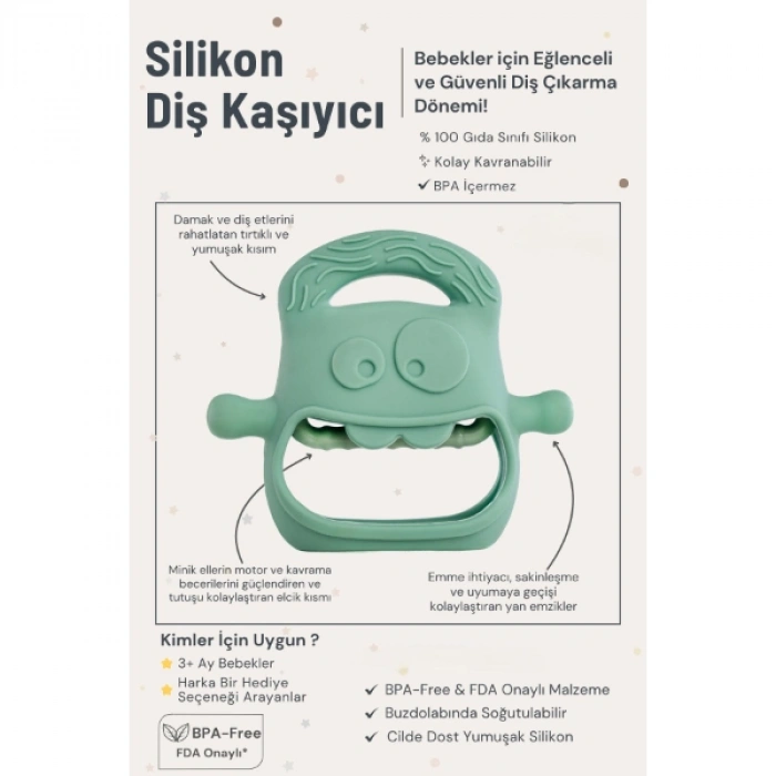 Nevamel Koyu Yeşil Bebek Silikon Diş Kaşıyıcı