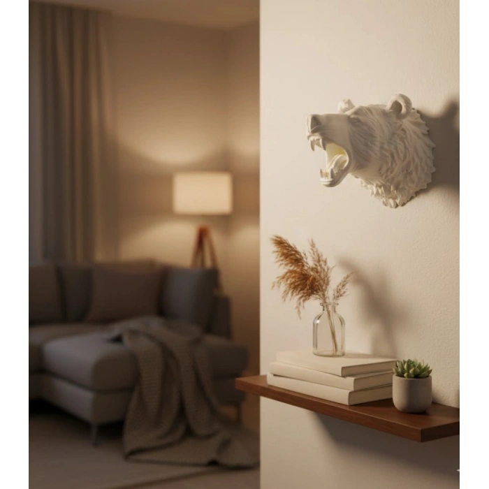 Nevamel® Krem Ayı Figürü Duvar Süsü Asılabilir Hediyelik Dekoratif 25x19 cm