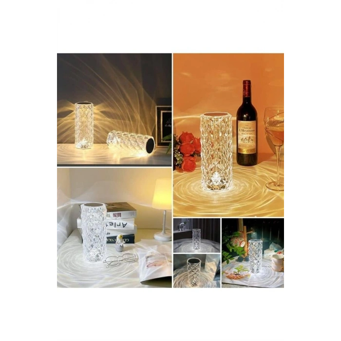 Nevamel Kristal Lamba Masa Lambası Şarjlı Masa Lambası Dokunmatik Sensör Usb Şarjlı