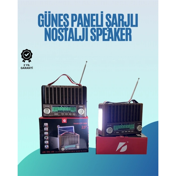Nevamel KTF-1428 Nostaljik Solar Enerjili Bluetooth Speaker – Radyo SD/USB MP3 Çalar Güçlü Taşınabilir Hoparlör