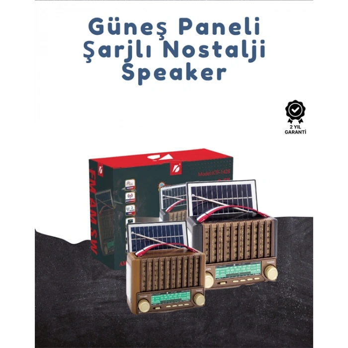 Nevamel KTF-1428 Taşınabilir Güneş Enerjili Bluetooth Radyo Hoparlör – Şarjlı Radyo MP3 AUX Girişli