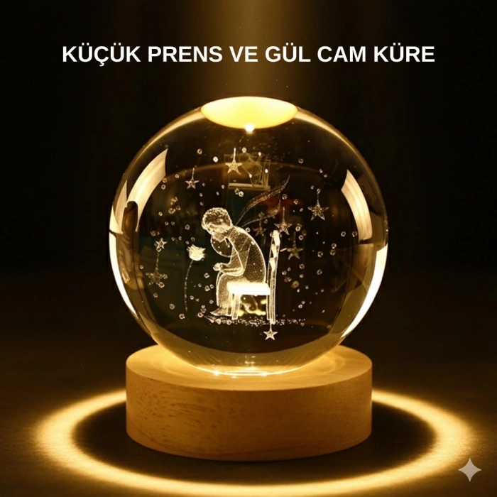 Nevamel® Küçük Prens Işıklı Küre Lamba Ahşap Taban Büyük Boy Hediyelik