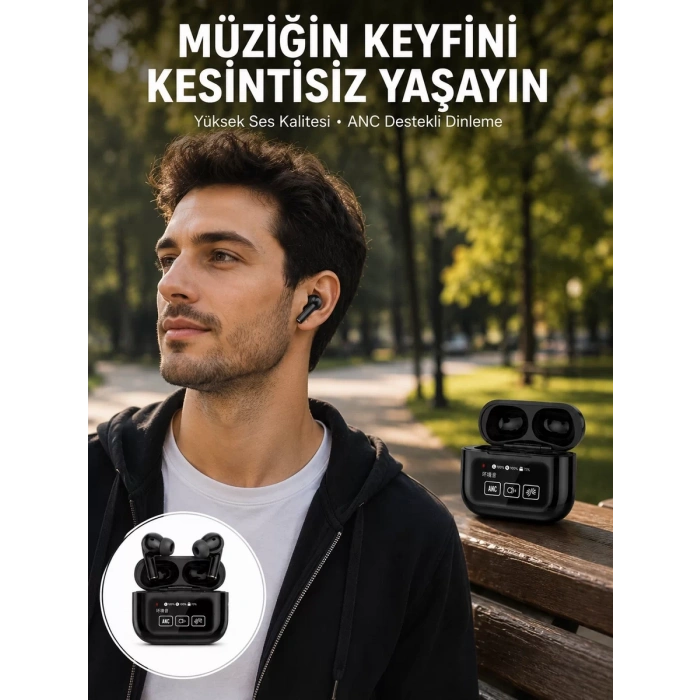 Nevamel® Kulak İçi Bluetooth Kulaklık Ekranlı Müzik Dinleme Çağrı Cevaplama Siyah Yeni Nesil