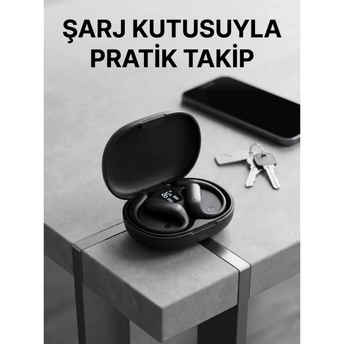 Nevamel® Kulak Kancalı Kablosuz Bluetooth Kulaklık Dijital Göstergeli Şarj Kutulu