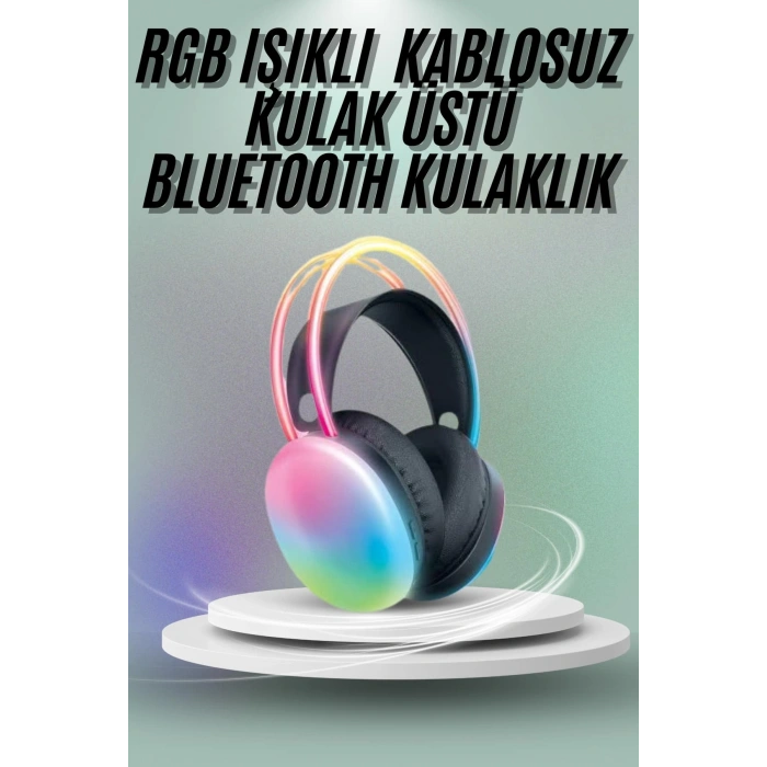 Nevamel Kulak Üstü Kablosuz Bluetooth Kulaklık Unısex Renkli Işıklı Kulaklık