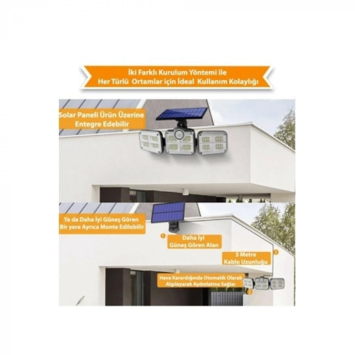 Nevamel Kumandalı Solar 122 LEDli Hareket Sensörlü Sokak ve Bahçe Lambası