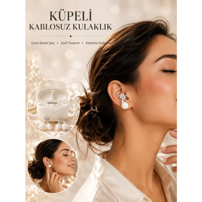 Nevamel® Küpeli Kablosuz Bluetooth Kulaklık Uzun Süreli Şarj Özellikli