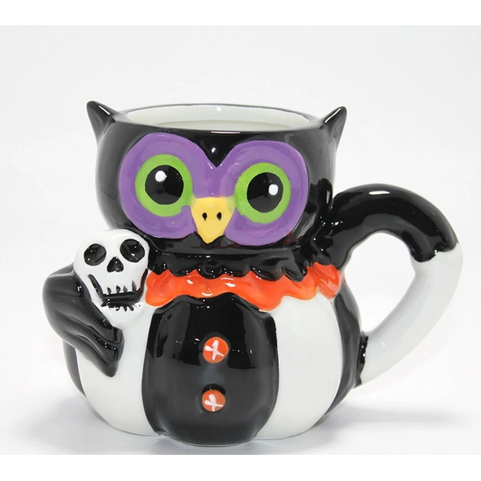 Nevamel® Kurukafa Tutan Baykuş Figürlü Seramik Kupa Bardak