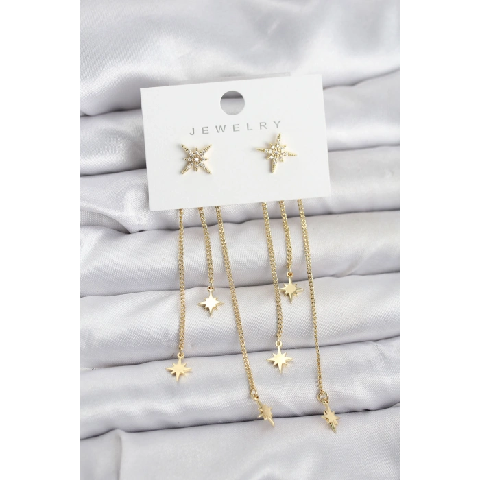 Nevamel® Kutup Yıldızı Model Gold Renk Pirinç Sallantılı Kadın Küpe 5886